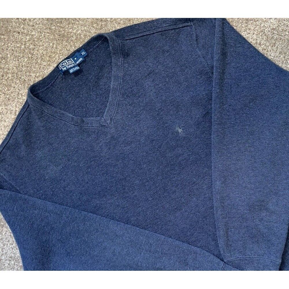 Polo Ralph Lauren Men's Navy Blue Long Sleeve V Neck‎ Sweater XL 100% Cotton